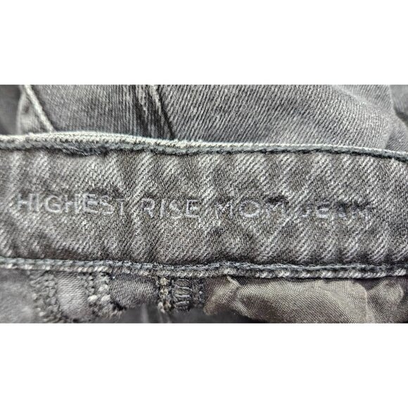 American Eagle Women Size 0 Regular Highest Rise Distressed Black Grey Mom Jeans - Picture 5 of 11